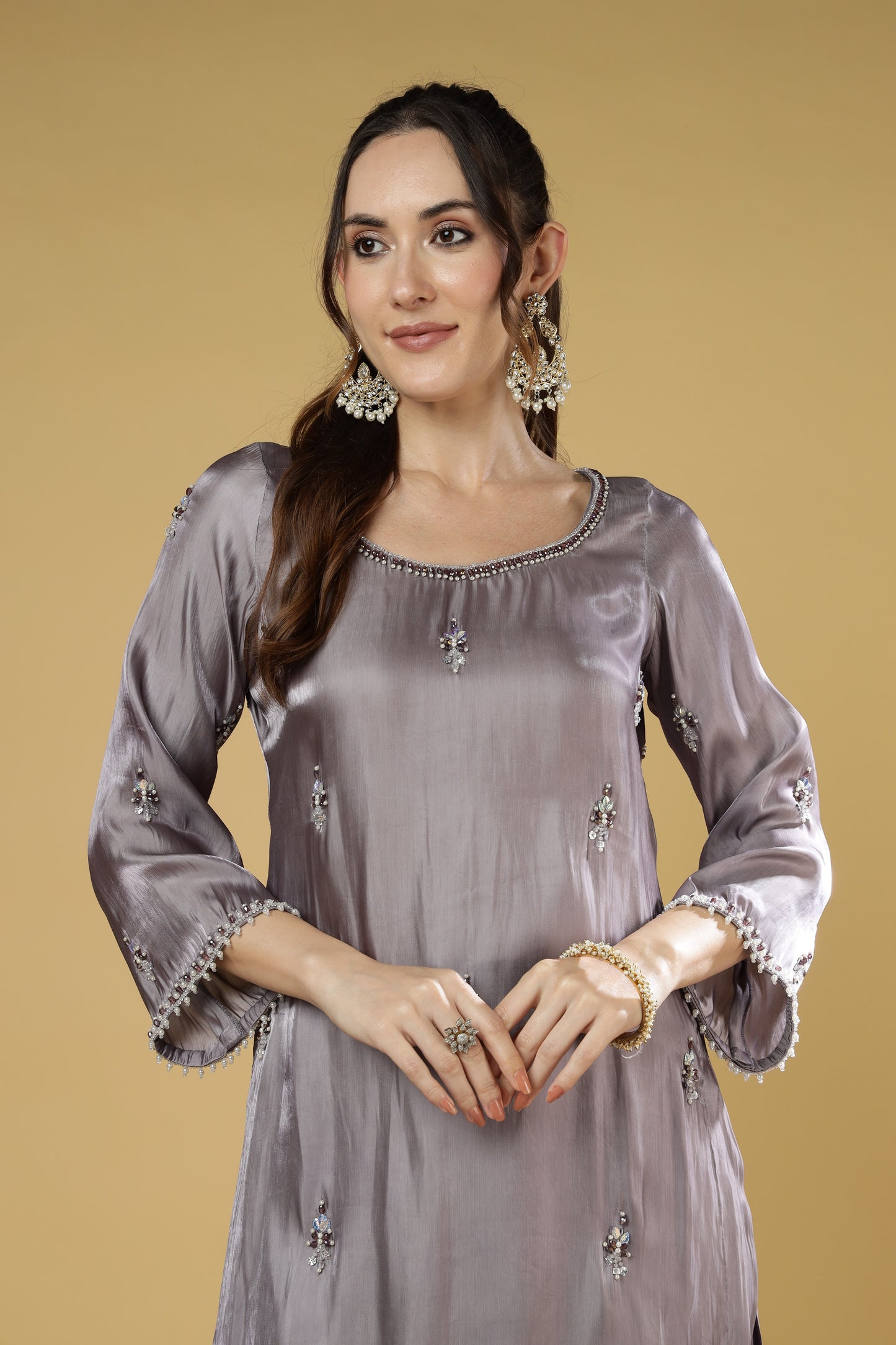 Zariya Kurta Set in Pleated Organza